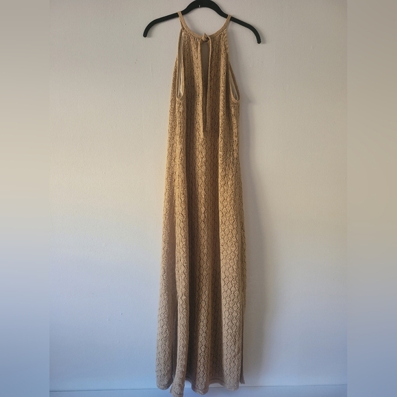 Boston Proper Crochet Maxi Dress. Small. Tan. - Picture 3 of 10